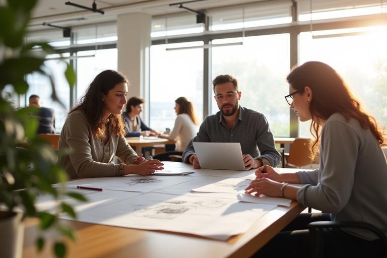 Team of designers collaborating at a modern workspace